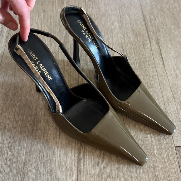 SAINT LAURENT BLAKE SLINGBACK PUMP IN AMBER GREEN - Picture 13 of 14